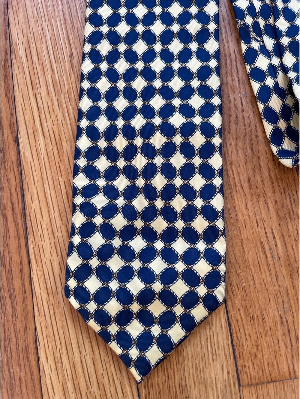 Vintage Paolo Gucci Silk Tie Navy Yellow Equestrian Horsebit Italy made Classic